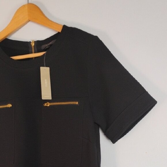 NWT J. Crew Black Zipper Ponte Mini Dress with Gold Zipper Hardware Dress Size 6 - Picture 3 of 10